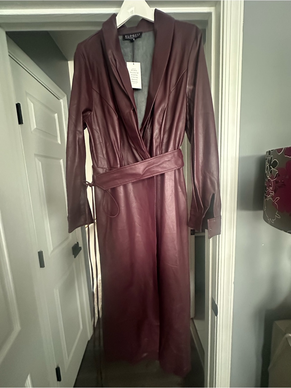 Eloquii Wine Faux-Leather Wrap Coatdress